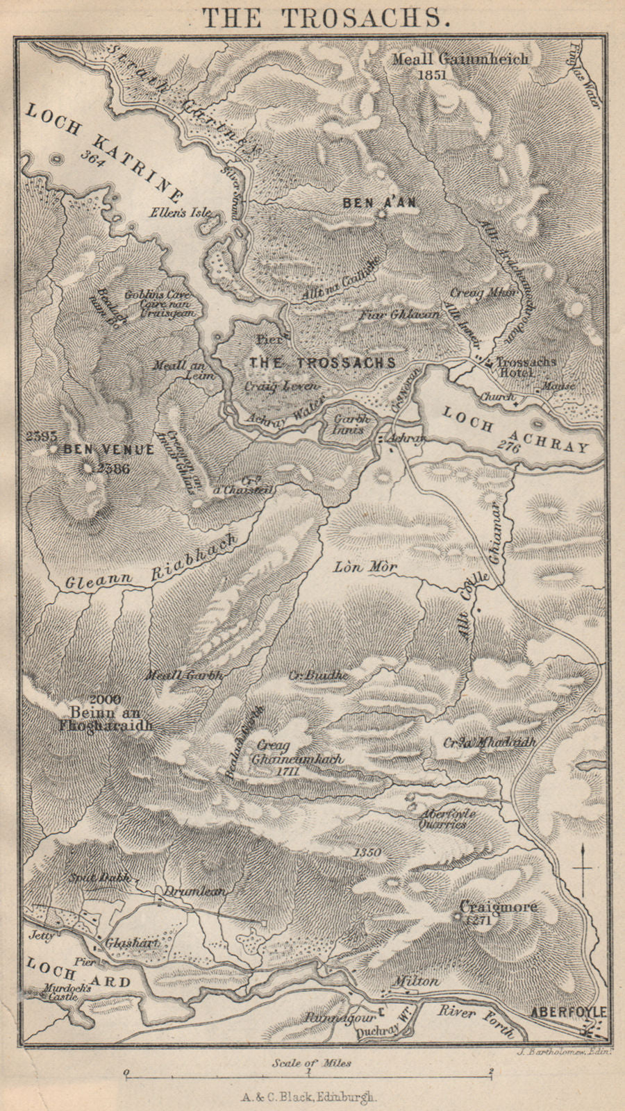 The Trossachs Trosachs. Loch Katrine & Loch Achray. Scotland 1886 old map